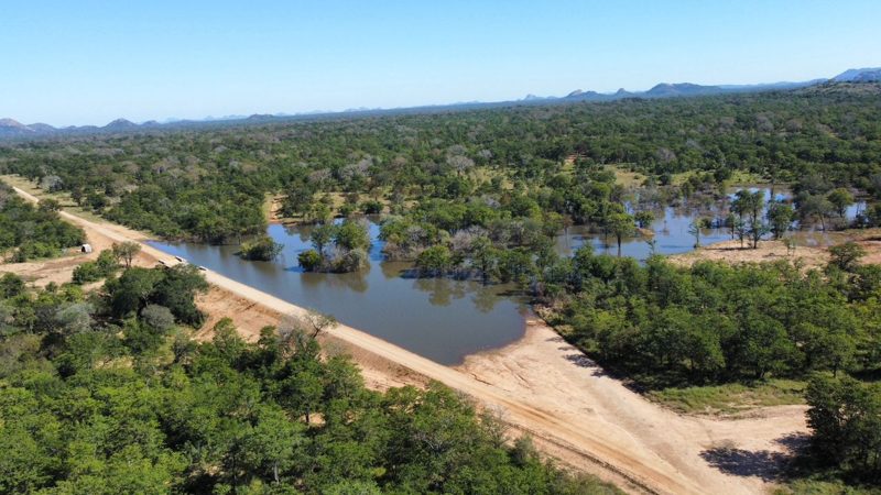 Completed dam and road