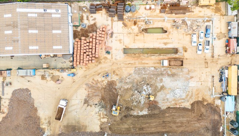 Demolition area and cleared platforms, top-down