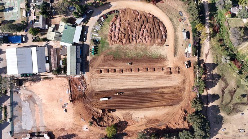 Fairgrounds site at groundbreaking, aerial