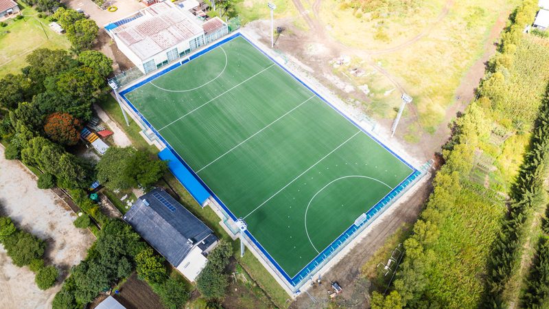 Completed astro turf and pavilion, aerial